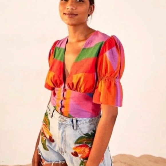 FARM Rio Tops - Farm Rio Amanda Blouse in Rainbow Print
